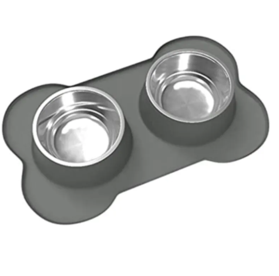 Bone-Shaped Silicone Feeding Mat with 2 Bowls