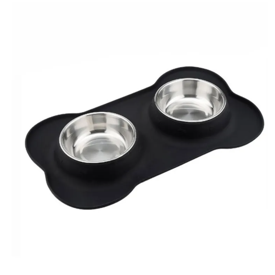 Bone-Shaped Silicone Feeding Mat with 2 Bowls