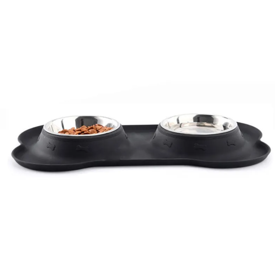 Bone-Shaped Silicone Feeding Mat with 2 Bowls
