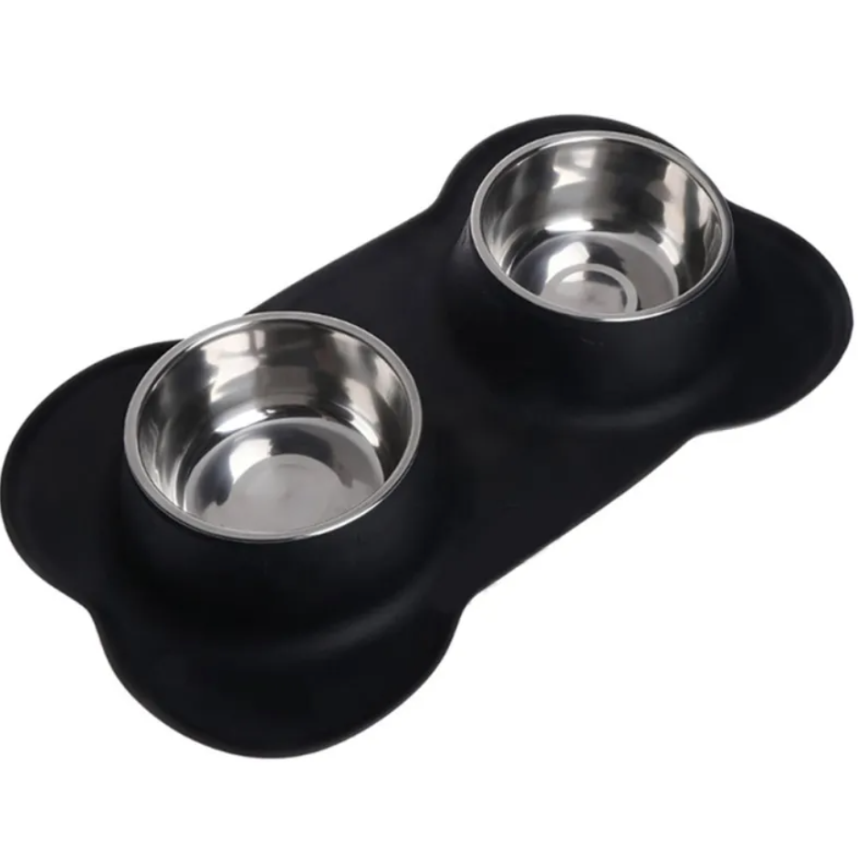 Bone-Shaped Silicone Feeding Mat with 2 Bowls